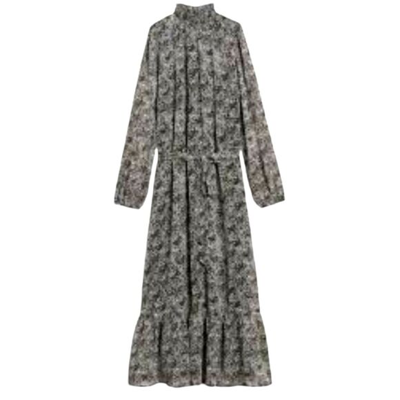 Banana Republic Dress Maxi‎ Midi Smock Ruffle Peasant Sleeve Gray Victorian  XS - Picture 1 of 15